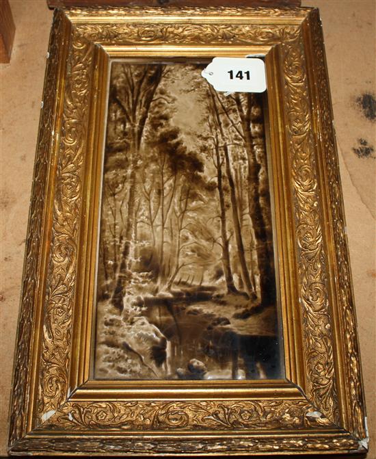 Pair of Minton brown-glazed woodland tiles (framed)